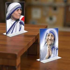 Mother Teresa Acrylic T-Style Photo Stand, Compact and Stylish Spiritual Display, easily change 2 photos (Pack of 1)