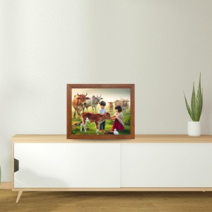AI Funny Boy with Cow Art Picture for Kids - 10x14 inches, Brown Color - Perfect Wall Decor for Children's Room AI Funny Boy with Cow Art Picture for Kids - 10x14 inches, Brown Color - Perfect Wall Decor for Children's Room