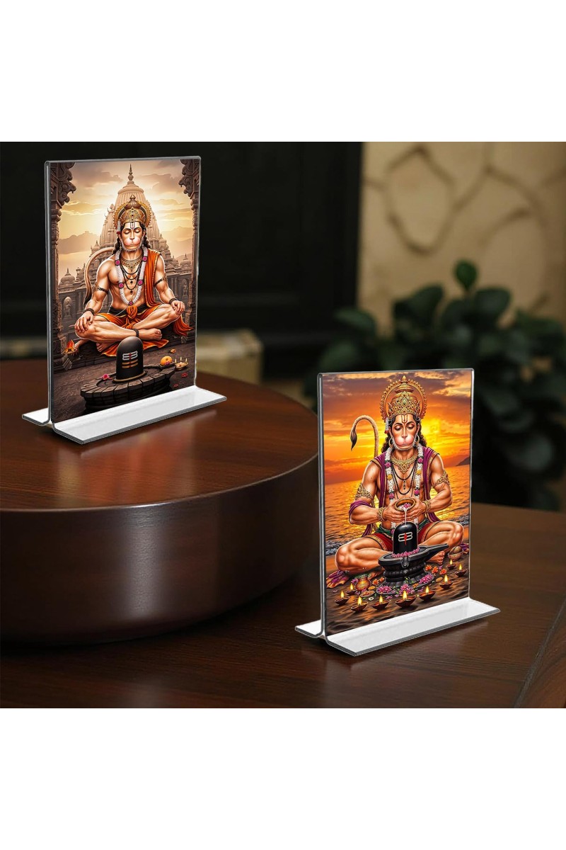 Sri Hanuman Acrylic T-Style Photo Stand, Compact and Stylish Spiritual Display, easily change 2 photos (Pack of 1)