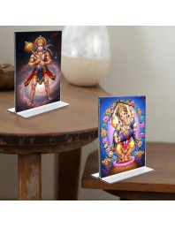 Sri Hanuman & Lord Ganesh Acrylic T-Style Photo Stand - 7x9 Inches, Compact and Stylish Spiritual Display, easily change 2 photos (Pack of 1)