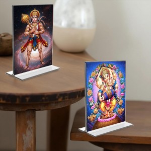 Sri Hanuman & Lord Ganesh Acrylic T-Style Photo Stand - 7x9 Inches, Compact and Stylish Spiritual Display, easily change 2 photos (Pack of 1) Sri Hanuman & Lord Ganesh Acrylic T-Style Photo Stand - 7x9 Inches, Compact and Stylish Spiritual Display, easily change 2 photos (Pack of 1)