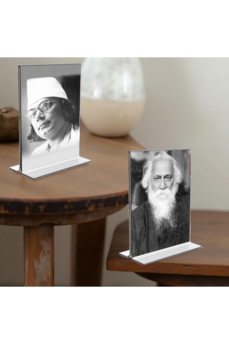 Kazi Nazrul & Sri Rabindranath Tagore Acrylic T-Style Photo Stand - 5x7 Inches, Compact and Stylish Spiritual Display, easily change 2 photos (Pack of 1)