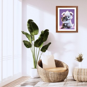 AI Funny Cute Dog & Cat Art Picture for Kids - 14x18 inches, Brown Color - Perfect Wall Decor for Children's Room