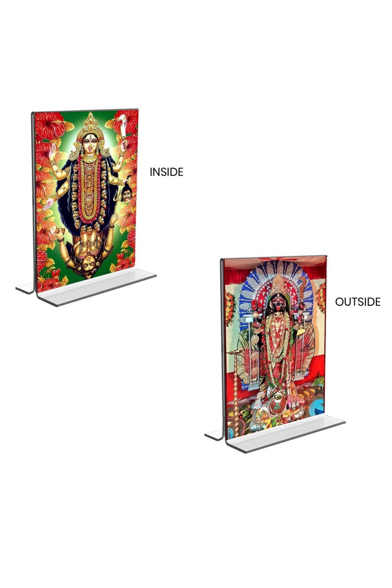 Debi Kali & Dakshineswar Kali Acrylic T-Style Photo Stand - 5x7 Inches, Compact and Stylish Spiritual Display, easily change 2 photos (Pack of 1)