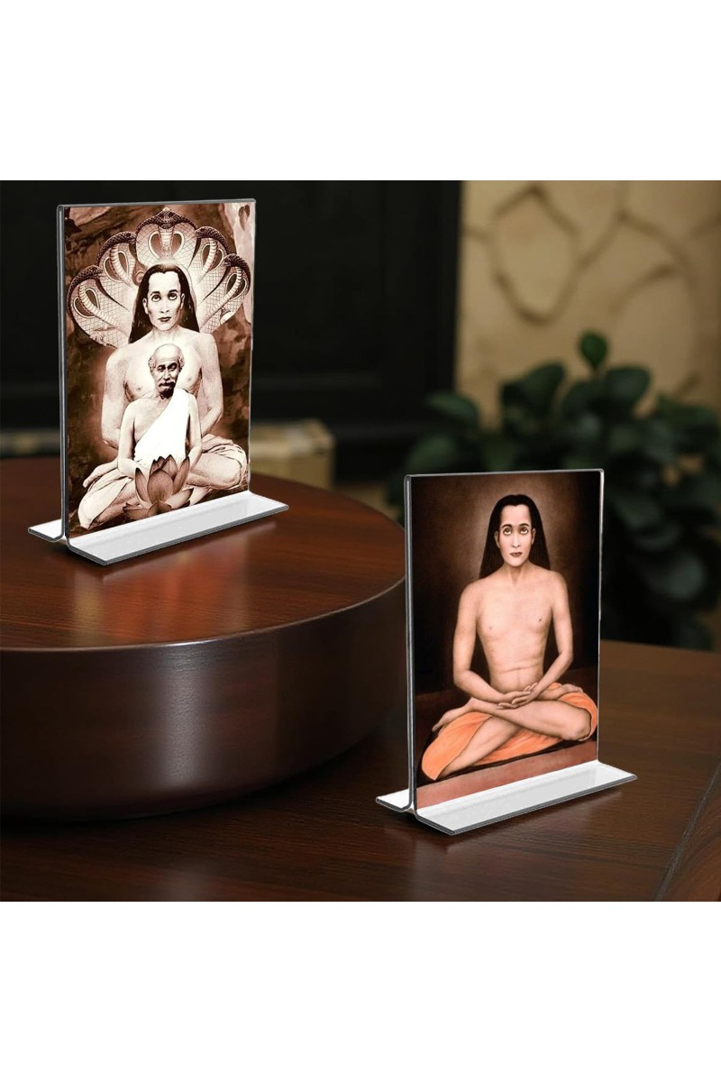 Mahavatar Babaji Acrylic T-Style Photo Stand, Compact and Stylish Spiritual Display, easily change 2 photos (Pack of 1)