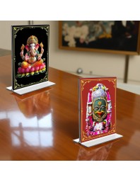 Sri Ganesh & Lord Shiva Lingam Acrylic T-Style Photo Stand - 7x9 Inches, Compact and Stylish Spiritual Display, easily change 2 photos (Pack of 1)