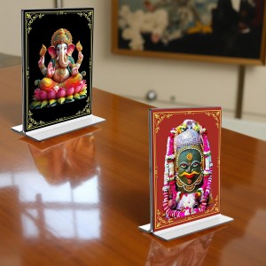 Sri Ganesh & Lord Shiva Lingam Acrylic T-Style Photo Stand, Compact and Stylish Spiritual Display, easily change 2 photos (Pack of 1)