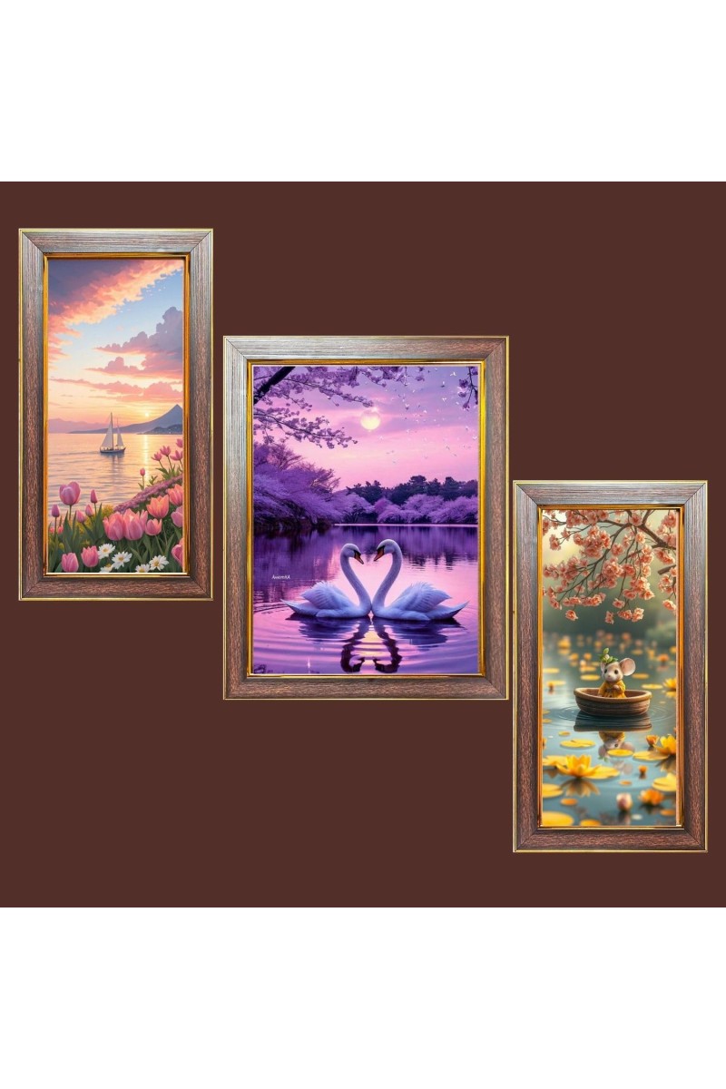 3-Pack Majestic Skies Photo Frames - 2 Pieces 8x15 Inch & 1 Piece 12x15 Inch - Rustic Wall Art for Home & Office Decor - Botanical Wall Hanging for Living Room, Bedroom, or Workspace