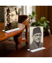 Netaji Subhas Chandra Bose Acrylic T-Style Photo Stand - 11x13 Inches, Compact and Stylish Spiritual Display, easily change 2 photos (Pack of 1)