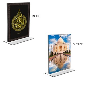 Car Desk/Table Top Islamic Allah & Taj Mahal Acrylic T-Style Photo Stand - 2.5x3.5 Inches, Compact and Stylish Spiritual Display, easily change 2 photos (Pack of 1)
