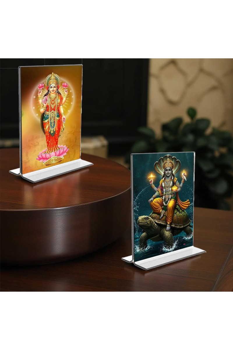 Lord Vishnu & Baba Lakhsmi Acrylic T-Style Photo Stand - 11x13 Inches, Compact and Stylish Spiritual Display, easily change 2 photos (Pack of 1)