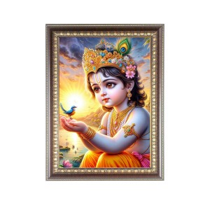 Bal Krishna (Baby) Photo Frame - 10x14 Inches, Brown Wooden Frame for Home, Office & Temple Decoration Bal Krishna (Baby) Photo Frame - 10x14 Inches, Brown Wooden Frame for Home, Office & Temple Decoration