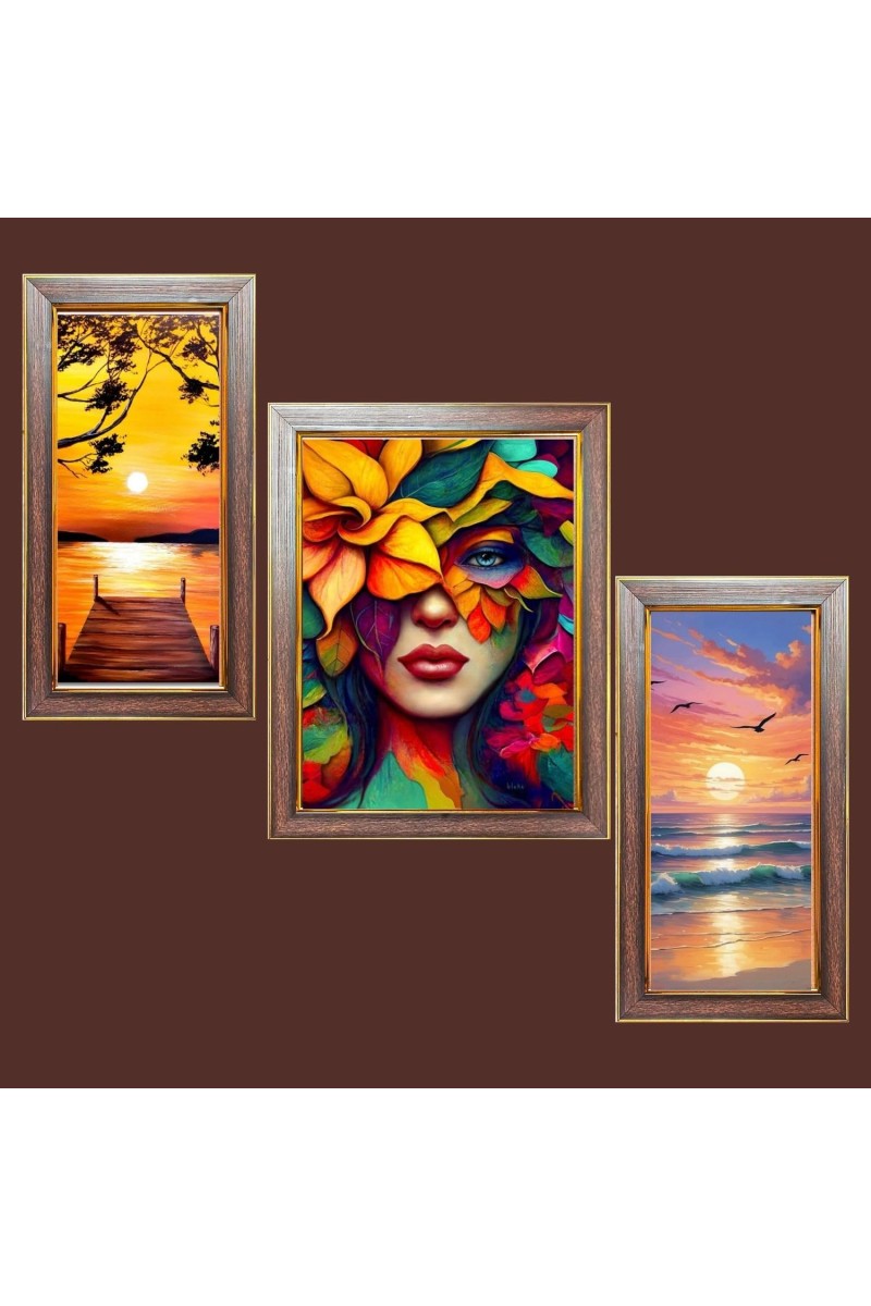 3-Pack Beautiful nature painting Photo Frames - 2 Pieces 12x19 Inch & 1 Piece 16x19 Inch - Rustic Wall Art for Home & Office Decor - Botanical Wall Hanging for Living Room, Bedroom, or Workspace