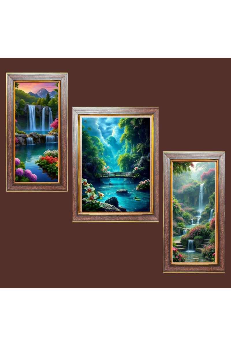 3-Pack Hidden Waterfalls of the Wild Photo Frames - 2 Pieces 6x13 Inch & 1 Piece 10x13 Inch - Rustic Wall Art for Home & Office Decor - Botanical Wall Hanging for Living Room, Bedroom, or Worksp