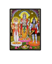Brahma Vishnu Shiva Laminated Photo - 9x11 Inches, Divine Blessings for Home & Office and Temple Decoration