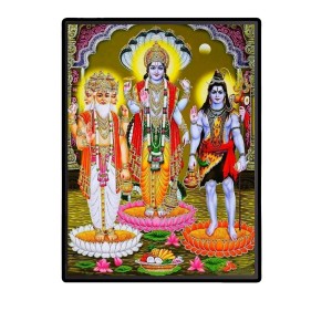 Brahma Vishnu Shiva Laminated Photo - 5x7 Inches, Divine Blessings for Home & Office and Temple Decoration