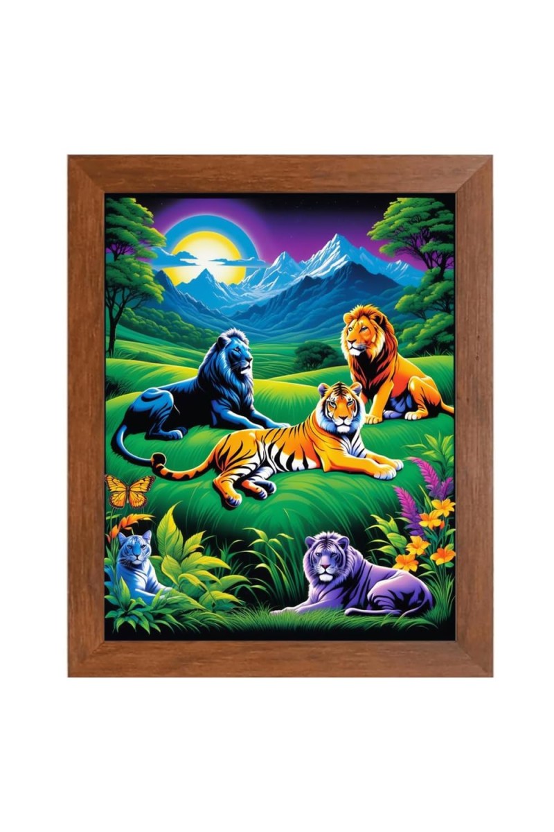 AI Funny Lion and Tiger Art Picture for Kids - 10x14 inches, Brown Color - Perfect Wall Decor for Children's Room