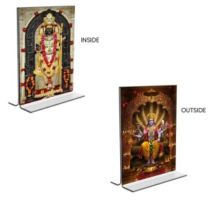 Sri Ram Lalla & Lord Vishnu Acrylic T-Style Photo Stand, Compact and Stylish Spiritual Display, easily change 2 photos (Pack of 1)