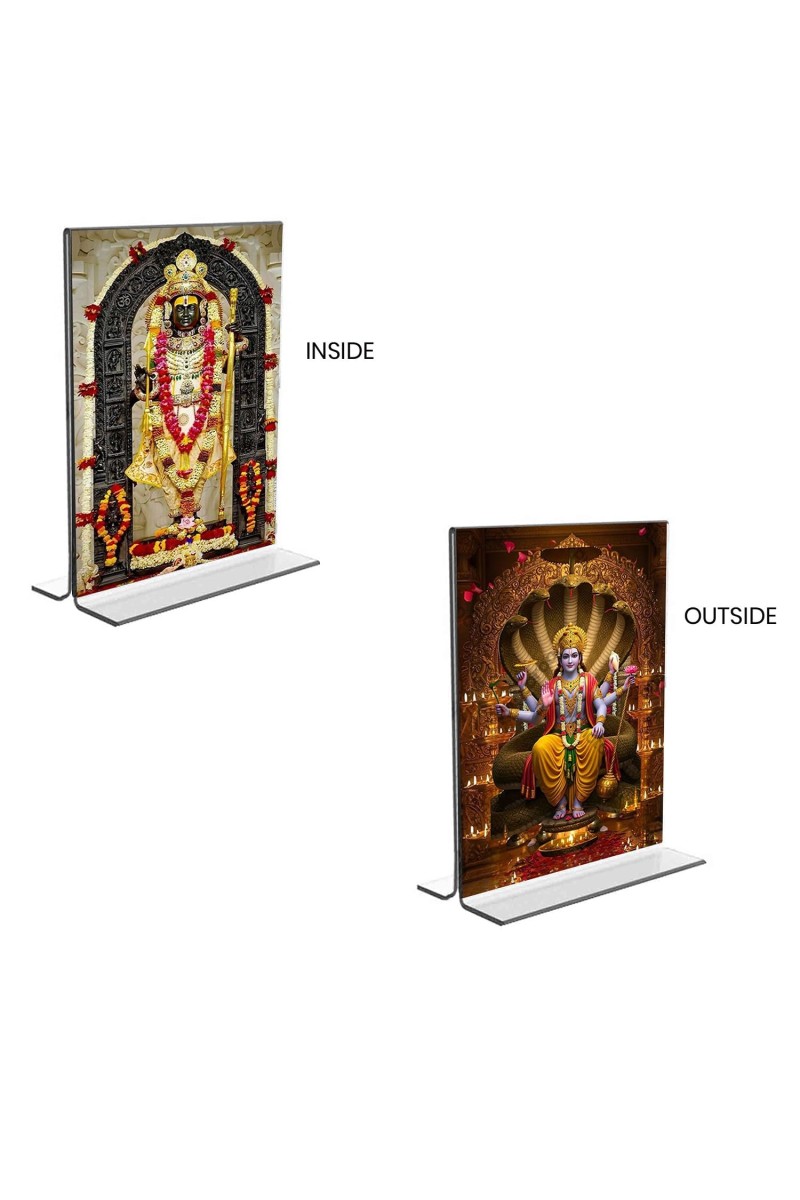 Sri Ram Lalla & Lord Vishnu Acrylic T-Style Photo Stand, Compact and Stylish Spiritual Display, easily change 2 photos (Pack of 1)