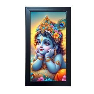 Hitech Sales Nanha Gopala Wall-Mount Rectangular Polystyrene Photo Frame for Pooja Room, Home Decoration and Gifting, 9.6 x 15.6 inches Black Frame (Pack of 1, Printed Photo)