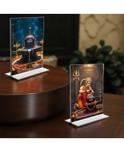 Sri Hanuman & Lord Shiva Lingam Acrylic T-Style Photo Stand - 11x13 Inches, Compact and Stylish Spiritual Display, easily change 2 photos (Pack of 1)