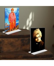 Swami Vivekananda Acrylic T-Style Photo Stand - 5x7 Inches, Compact and Stylish Spiritual Display, easily change 2 photos (Pack of 1)