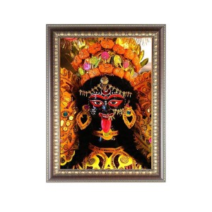 Maa Kali Photo Frame - 10x14 Inches, Brown Wooden Frame for Home, Office & Temple Decoration
