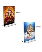 Sri Ganesh & Debi Saraswati Acrylic T-Style Photo Stand - 9x11 Inches, Compact and Stylish Spiritual Display, easily change 2 photos (Pack of 1)