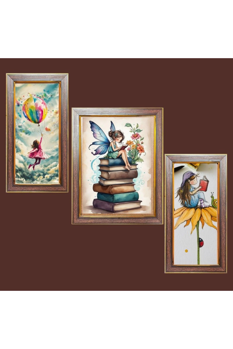 3-Pack Girl power painting Photo Frames - 2 Pieces 6x13 Inch & 1 Piece 10x13 Inch - Rustic Wall Art for Home & Office Decor - Botanical Wall Hanging for Living Room, Bedroom, or Workspace