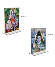 Lord Shiva Acrylic T-Style Photo Stand - 5x7 Inches, Compact and Stylish Spiritual Display, easily change 2 photos (Pack of 1)