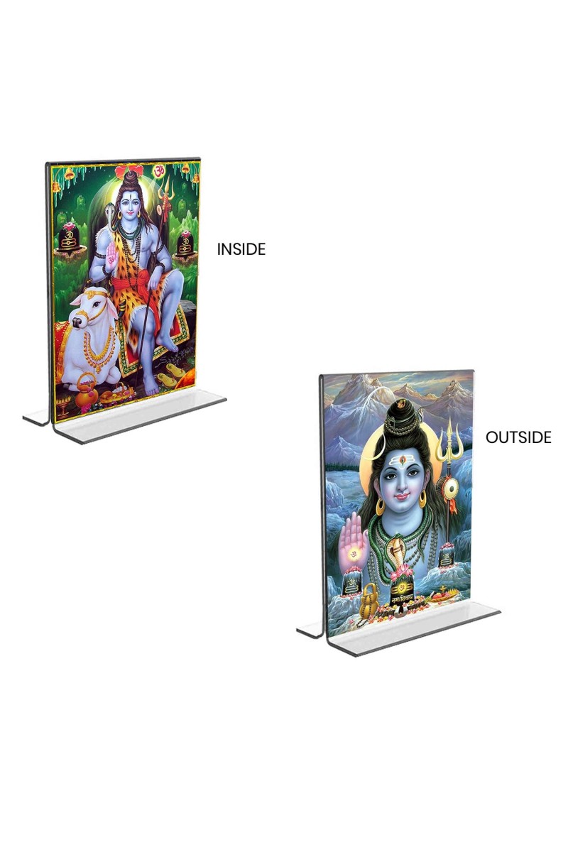 Lord Shiva Acrylic T-Style Photo Stand, Compact and Stylish Spiritual Display, easily change 2 photos (Pack of 1)