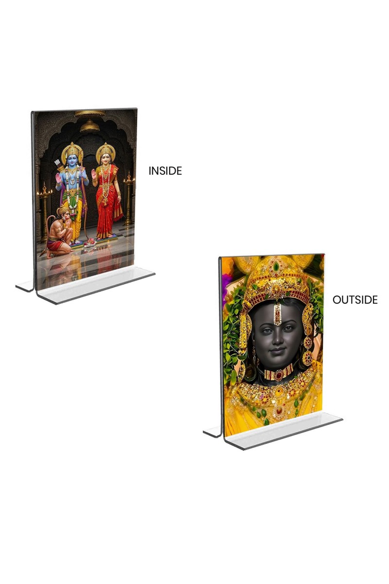 Sri Ram & Ram Lalla Acrylic T-Style Photo Stand, Compact and Stylish Spiritual Display, easily change 2 photos (Pack of 1)