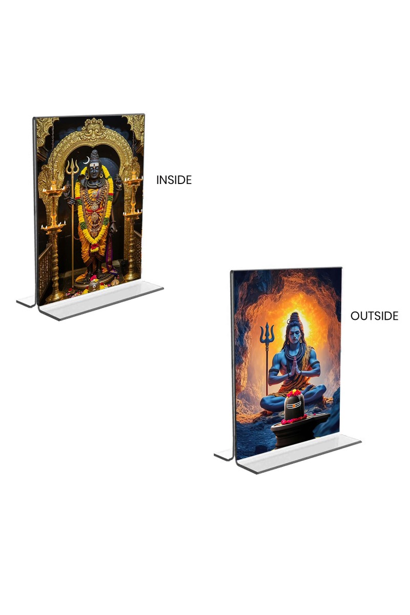 Lord Shiva Acrylic T-Style Photo Stand - 7x9 Inches, Compact and Stylish Spiritual Display, easily change 2 photos (Pack of 1)