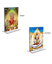 Lord Shiva & Lord Durga Acrylic T-Style Photo Stand - 7x9 Inches, Compact and Stylish Spiritual Display, easily change 2 photos (Pack of 1)