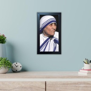 Hitech Sales Mother Teresa Wall-Mount Rectangular Polystyrene Photo Frame Home Decoration and Gifting, 9.6 x 15.6 inches Black Frame (Pack of 1, Printed Photo)