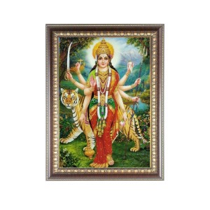 Maa Durga Photo Frame - 14x18 Inches, Brown Wooden Frame for Home, Office & Temple Decoration