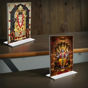 Sri Ram Lalla & Lord Vishnu Acrylic T-Style Photo Stand, Compact and Stylish Spiritual Display, easily change 2 photos (Pack of 1) Sri Ram Lalla & Lord Vishnu Acrylic T-Style Photo Stand, Compact and Stylish Spiritual Display, easily change 2 photos (Pack of 1)