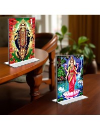 Debi Kali & Debi Lakshmi Acrylic T-Style Photo Stand - 7x9 Inches, Compact and Stylish Spiritual Display, easily change 2 photos (Pack of 1)
