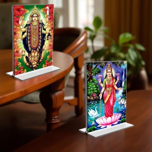 Debi Kali & Debi Lakshmi Acrylic T-Style Photo Stand - 7x9 Inches, Compact and Stylish Spiritual Display, easily change 2 photos (Pack of 1) Debi Kali & Debi Lakshmi Acrylic T-Style Photo Stand - 7x9 Inches, Compact and Stylish Spiritual Display, easily change 2 photos (Pack of 1)