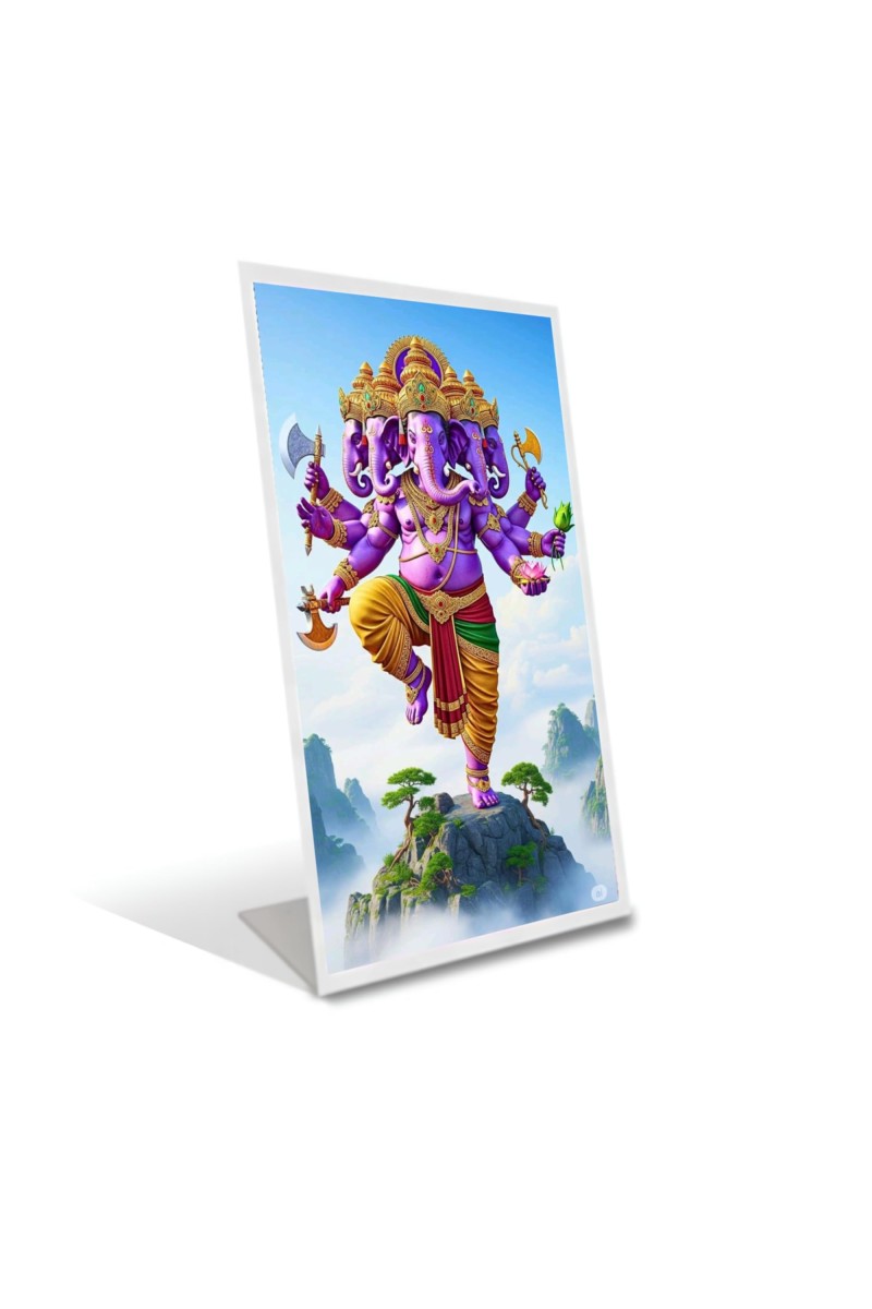 Car Desk/Table Top Lord Machamukh Ganesha Acrylic L-Style Photo Stand - 2.5x3.5 Inches, Compact And Stylish Spiritual Display (F6661)