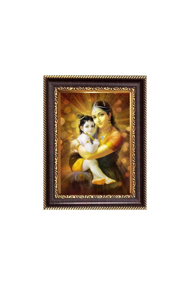 Baby krishna with mother yashoda Digital Print Photo 6.7x8.7 inches - Vibrant Religious Wall Art for Home or Office Decor.