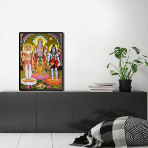 Brahma Vishnu Shiva Laminated Photo - 5x7 Inches, Divine Blessings for Home & Office and Temple Decoration