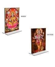 Debi Lakshmi Lord Narayan Acrylic T-Style Photo Stand - 11x13 Inches, Compact and Stylish Spiritual Display, easily change 2 photos (Pack of 1)