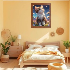 AI Funny Cute Cat Art Picture for Kids - 12x16 inches, Brown Color - Perfect Wall Decor for Children's Room