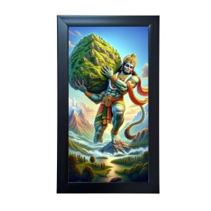 Hitech Sales Jai Shree Bajrangbali Wall-Mount Polystyrene Photo Frame Home Decoration and Gifting, 9.6 x 15.6 inches Black Frame (Pack of 1, Printed Photo)
