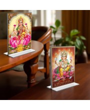 Debi Lakshmi & Sri Ganesh Acrylic T-Style Photo Stand - 5x7 Inches, Compact and Stylish Spiritual Display, easily change 2 photos (Pack of 1)