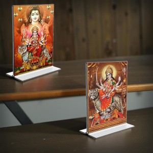 Lord Shiva & Lord Durga Acrylic T-Style Photo Stand - 7x9 Inches, Compact and Stylish Spiritual Display, easily change 2 photos (Pack of 1)