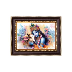 Sri Krishna Digital Print Photo 6.7x8.7 inches - Vibrant Religious Wall Art for Home, Office and Temple Decor.