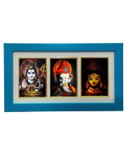 Hi tech Sales Shiv, Ganesh, Maa Durga photo frame || synthetic photo Frame with Glass || Three Gods in Single Frame (Multicolor) for wall, living room, gifts, pooja (Sky Blue)