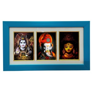 Hi tech Sales Shiv, Ganesh, Maa Durga photo frame || synthetic photo Frame with Glass || Three Gods in Single Frame (Multicolor) for wall, living room, gifts, pooja (Sky Blue) Hi tech Sales Shiv, Ganesh, Maa Durga photo frame || synthetic photo Frame with Glass || Three Gods in Single Frame (Multicolor) for wall, living room, gifts, pooja (Sky Blue)